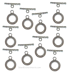 Silver Round Toggle Clasps with Twist Inner Ring