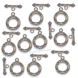 Silver Fancy Round Toggle Clasps with Arrow Heart