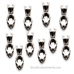 10 Bright Silver Designer Jewelry Bails with Oval Cabochon Area