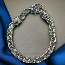 Silver Woven Chain Bracelet with Fancy Heart Clasp