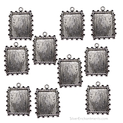 Silver Inlay Frame Charms Bezel Pendants