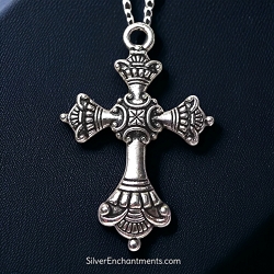 Silver Large Ornate Cross Necklace