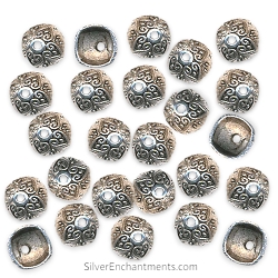 10mm Silver Fancy Square Bead Caps