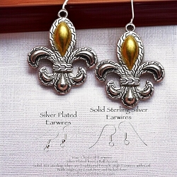 New Orleans Fancy Silver and Gold Fleur de Lis Earrings