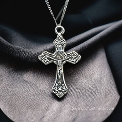 Silver Crucifix with Grape and Vine Necklace