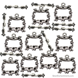 Silver Art Deco Ornate Toggle Clasps Rectangle