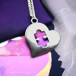 Silver Autism Awareness Heart Necklace with Puzzle Piece