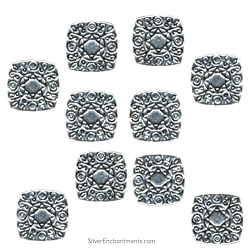 10mm Silver Fancy Chicklet Beads