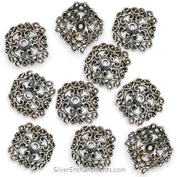 19mm Silver Square Filigree Bead Caps