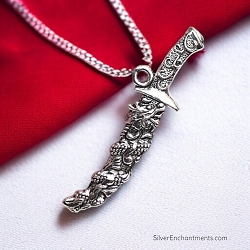 Silver 3D Large Dragon Sword Necklace