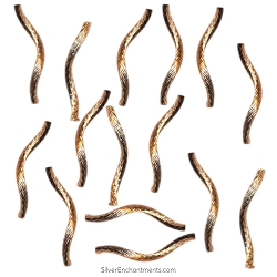 25mm Gold Plated Noodle Beads Striped Curvy Design
