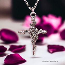 Silver Rose Cross Necklace