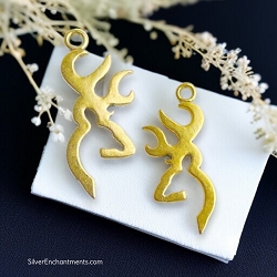 Large Gold Deer in Profile Earrings Buck Stag Earrings