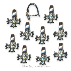 10 Silver Cross Jewelry Bails with Crystals