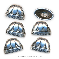 Large Silver Fancy Oval Jewelry Cone Caps with Blossom and Scroll Detailing