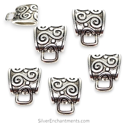 6 Silver Fancy Swirl Motif Bails Large