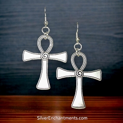  Silver Ankh Earrings Large Egyptian Ankh with Spiral