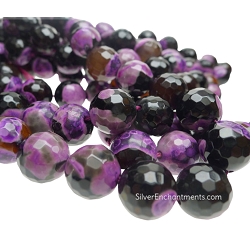 14mm Faceted Round Black and Purple Fire Agate Beads