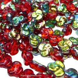 9mm Siam Ruby Vitrail Czech Glass Celtic Trefoil Beads