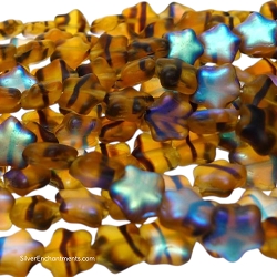 8mm Matte Tortoise AB Czech Glass Star Beads