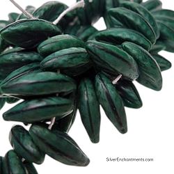 14mm Green Black Marble Czech Glass Leaf Beads