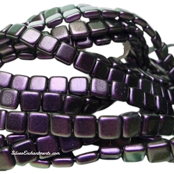6mm CzechMates Purple Black Currant Polychrome Two-Hole Tile Beads