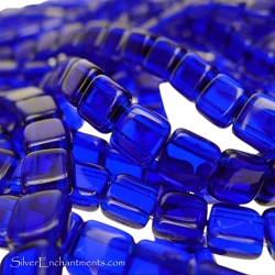 6mm CzechMates Cobalt Two-Hole Tile Beads