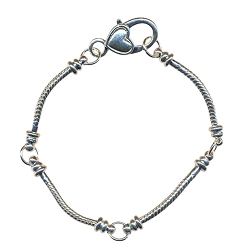 Silver Bracelet with Heart Clasp for Big Hole Beads