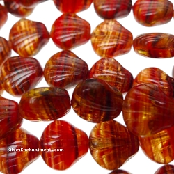 9mm Red Black Topaz Czech Glass Sea Shell Beads