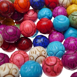 12mm Round Mulitcolor Magnesite Beads Carved