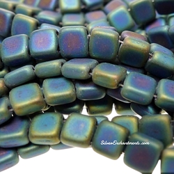 6mm CzechMates Matte Iris Green Two-Hole Tile Beads