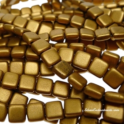 6mm CzechMates Matte Metallic Goldenrod Two-Hole Tile Beads