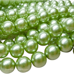 12mm Round Chartreuse Glass Pearls