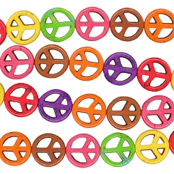 15mm Multicolor Magnesite Peace Sign Beads