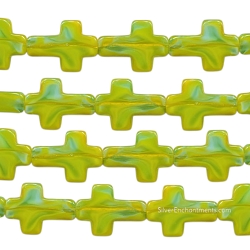 16x12mm Yellow Swirl Glass Cross Beads