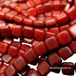 6mm CzechMates Red Black Picasso Two-Hole Tile Beads