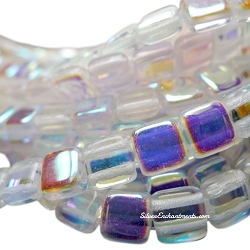 6mm CzechMates Crystal AB Two-Hole Tile Beads