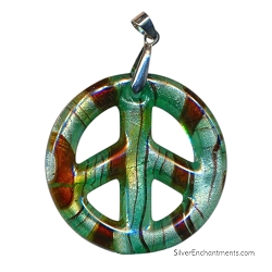 Teal Green Glass Peace Sign Pendant with Bail