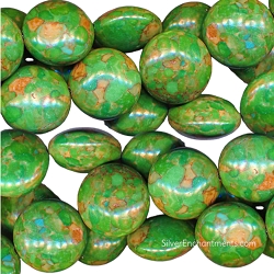 Green Mosaic Turtle Turquoise Beads 16mm Puff Coin Shaped Beads