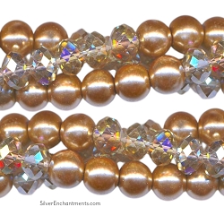 8mm Topaz Round Glass Pearls and Topaz AB Rondelle Beads