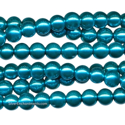 4mm Round Teal Glass Pearls