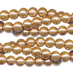 6mm Round Golden Taupe Glass Pearls