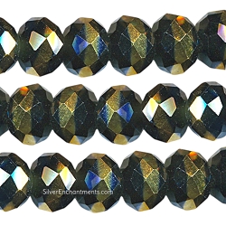 12mm Black with Metallic Gold Crystal Rondelle Beads