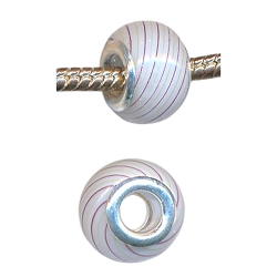 14mm White with Purple and Green Swirl Glass Large Hole Beads