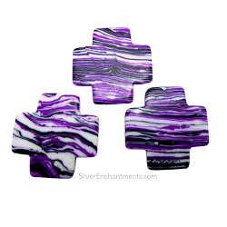 30mm Purple Calsilica Cross Beads