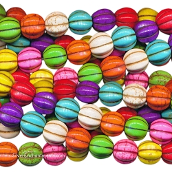 Colorful 10mm Carved Magnesite Round Melon Beads