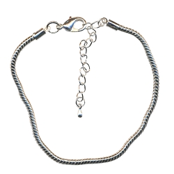 Silver Bracelet for Large Hole Beads with Lobster Clasp Closure