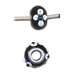 16mm Black with White Flowers Glass Large Hole Beads
