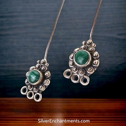 Sterling Silver and Genuine Malachite Gemstone Head Pins