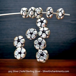 6.5mm Thick Sterling Silver Blossom Rondelle Spacer Beads